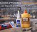 industrial adhesive bottles including super glue and wood glue used in workshop repair projects in Malaysia