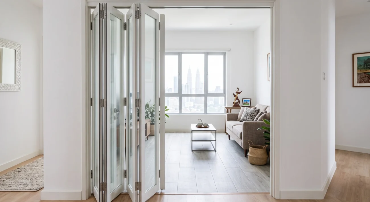 bi-fold door hardware Malaysia — track pivot bracket roller carrier and hinge components - Acts-Id Furniture Hardware