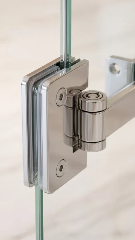 patch fitting glass door hinge Malaysia — stainless steel clamp hinge on tempered glass panel - Acts-ID